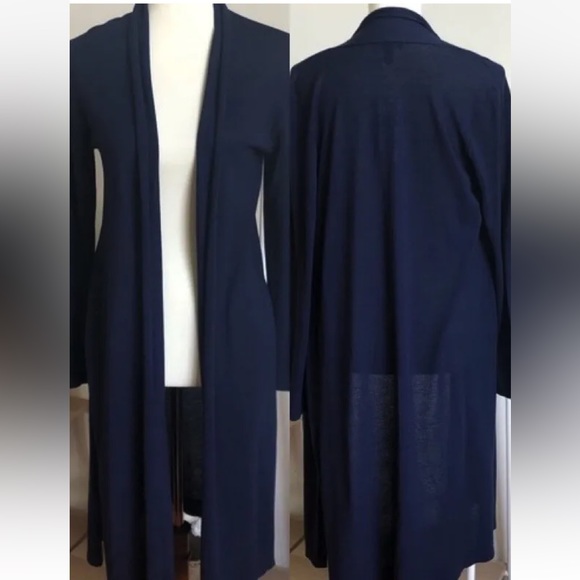 278.00 NWT EILEEN FISHER XS MIDI STRETCH CARDIGAN DARK NAVY - Picture 1 of 4